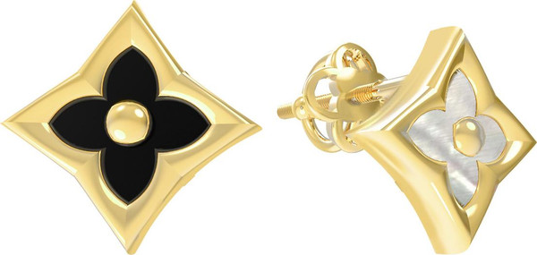 Серьги из лимонного золота c ониксом и перламутром