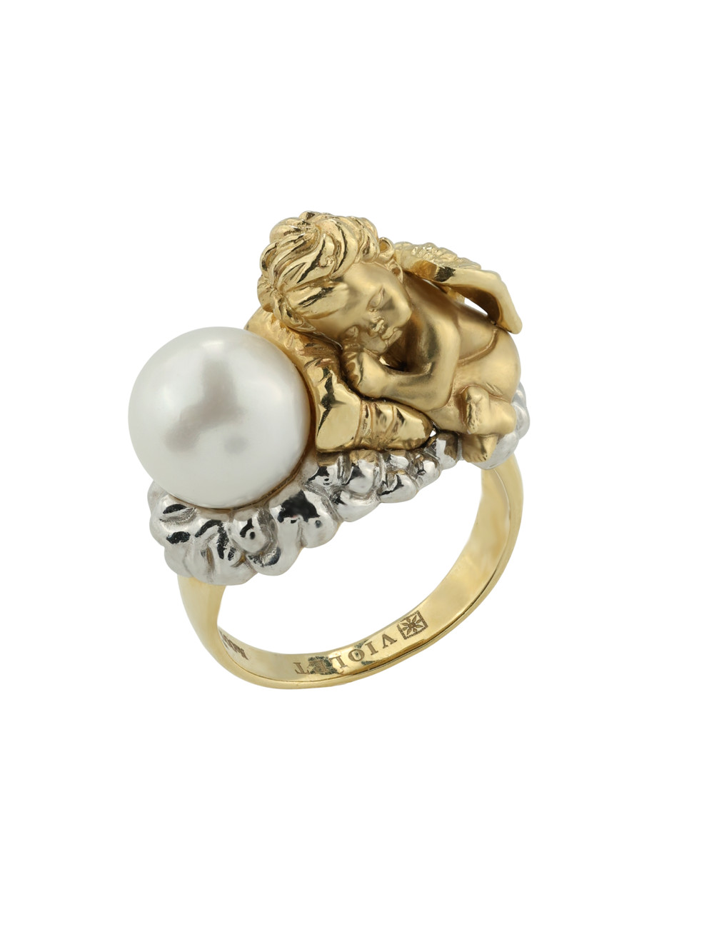 Кольцо из лимонного золота c жемчугом