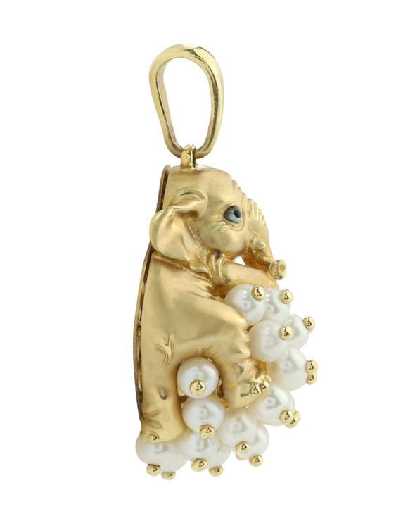 Подвеска из лимонного золота c эмалью и жемчугом