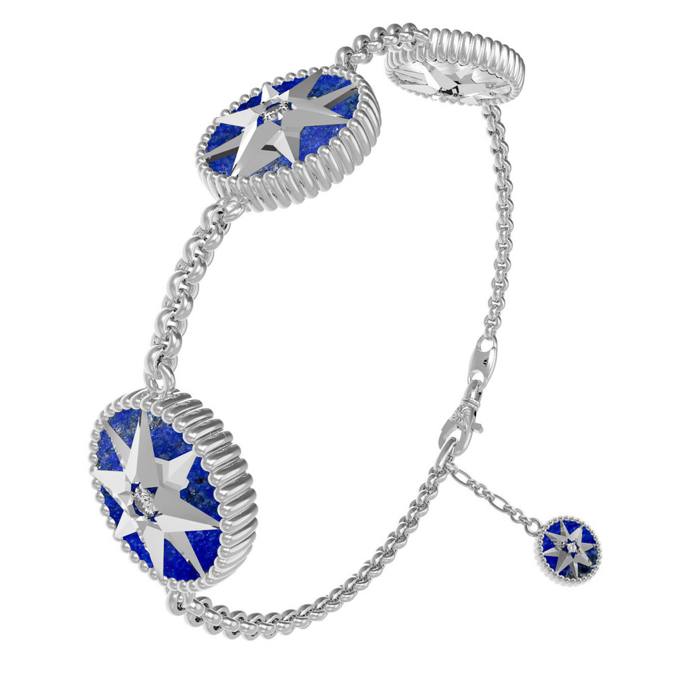 Браслет из белого золота c фианитом, лазуритом и перламутром