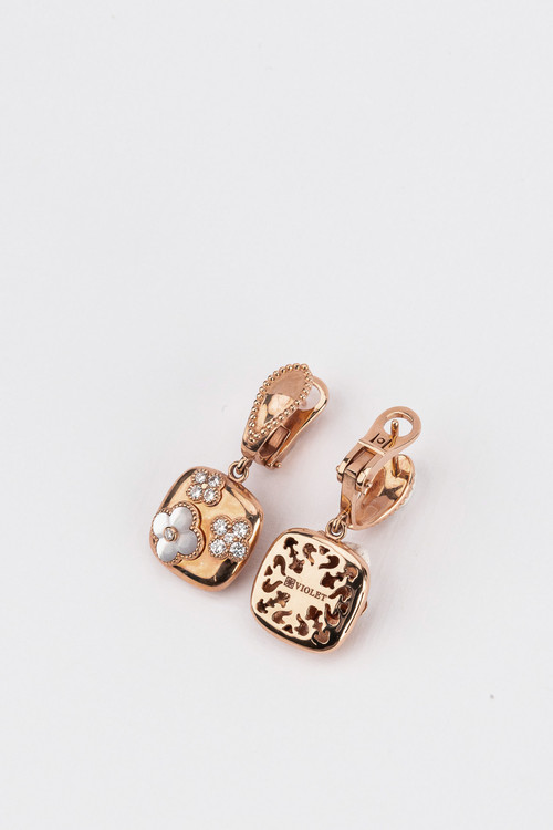 Серьги из розового золота c бриллиантами и перламутром