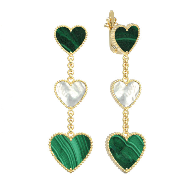 Серьги из лимонного золота c малахитом и перламутром