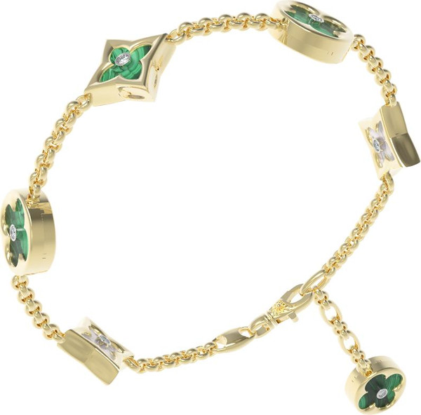 Браслет из лимонного золота c бриллиантами, малахитом и перламутром