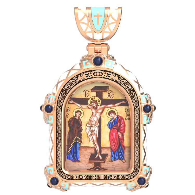 Образок из золота c эмаль , иконописью и темперой