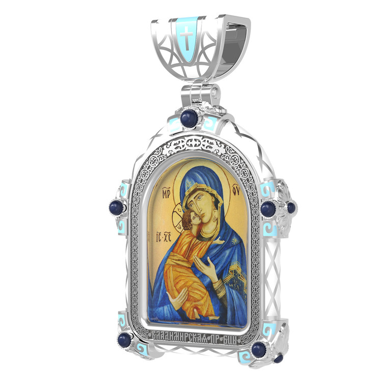 Образок из белого золота c эмаль , иконописью и темперой