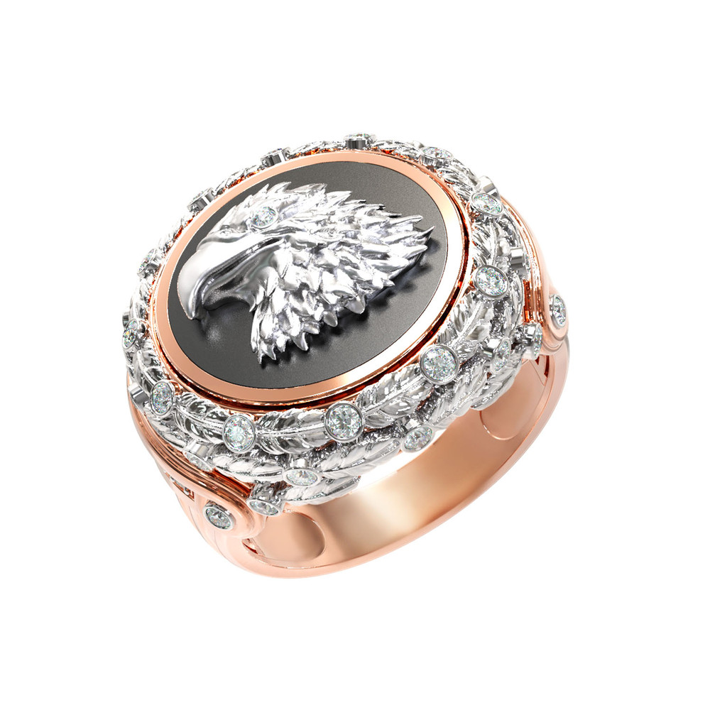 Кольцо из золота c бриллиантами и ониксом