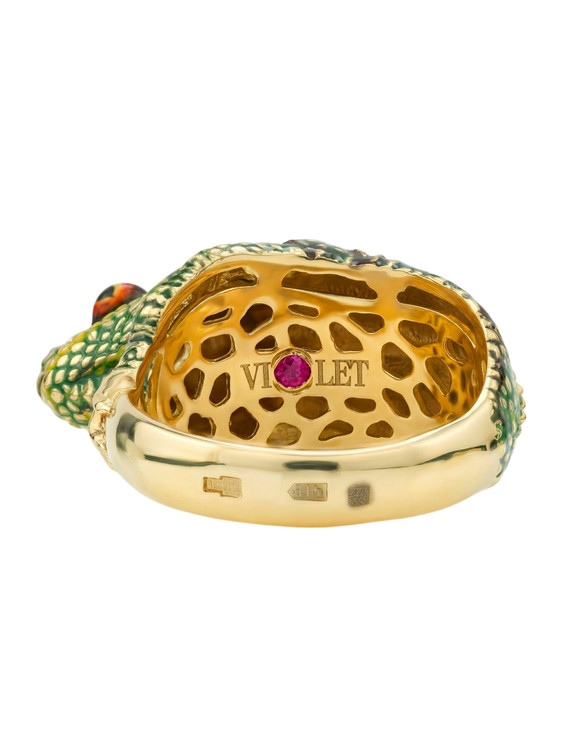 Кольцо из лимонного золота c эмаль и рубином