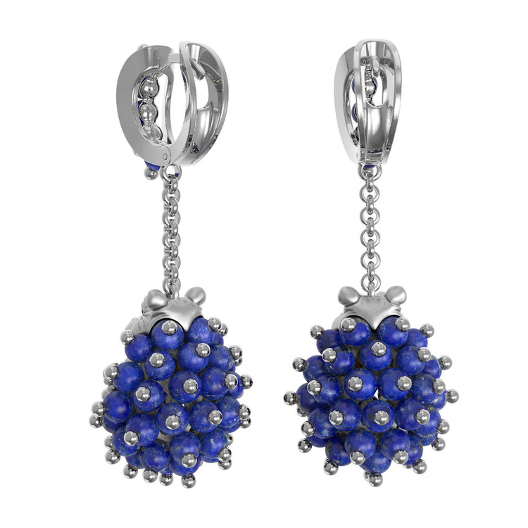 Серьги из белого золота c эмаль и лазуритом