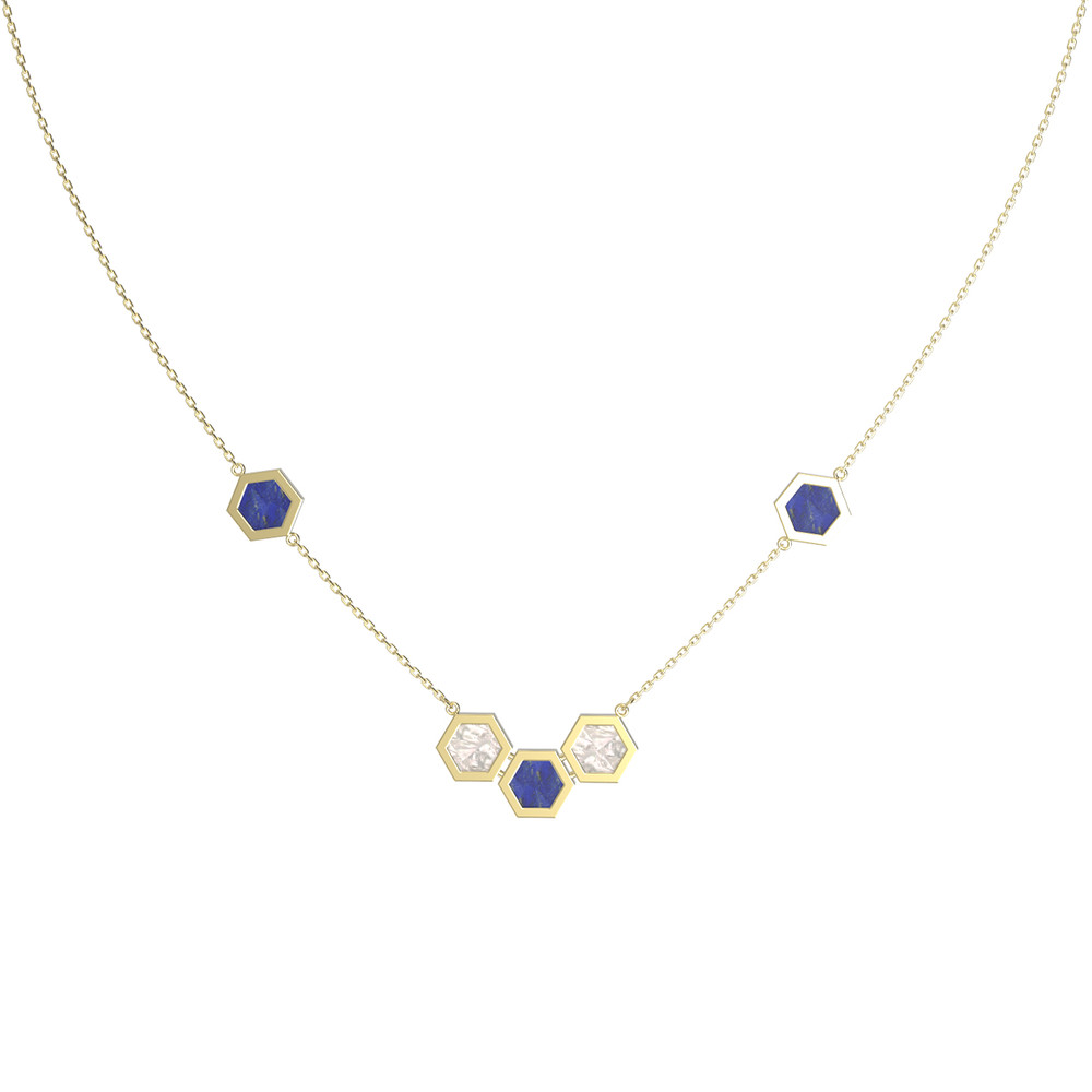 Колье из лимонного золота c лазуритом и перламутром