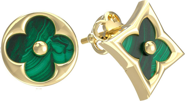 Серьги из лимонного золота c малахитом