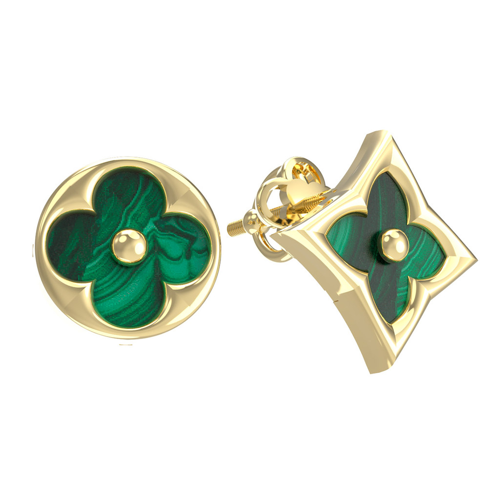 Серьги из лимонного золота c малахитом