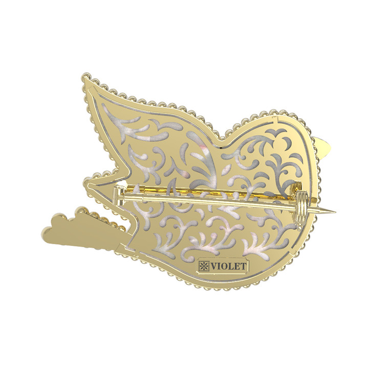 Брошь из лимонного золота c эмаль и перламутром