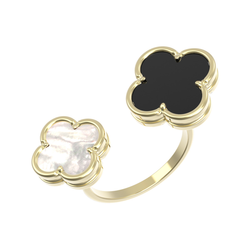 Кольцо из лимонного золота c ониксом и перламутром