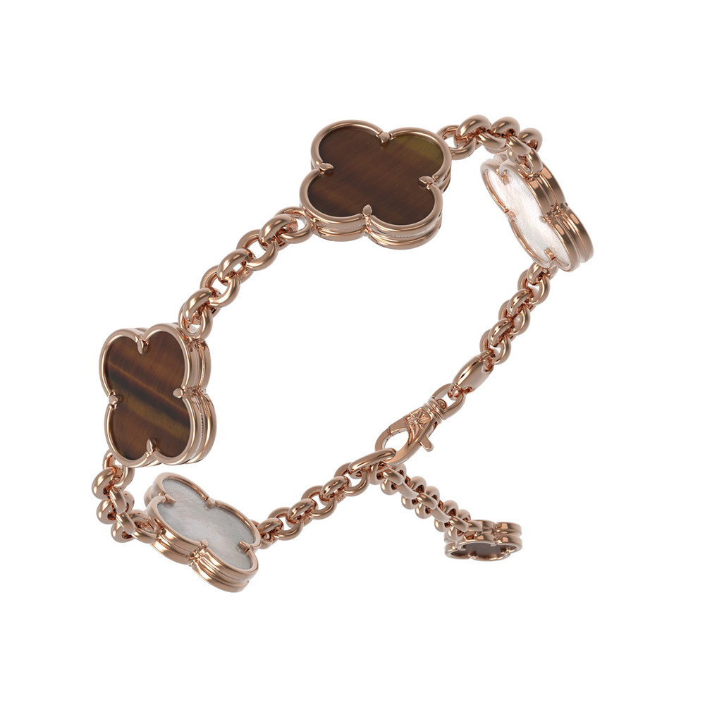 Браслет из золота c тигровым глазом и перламутром