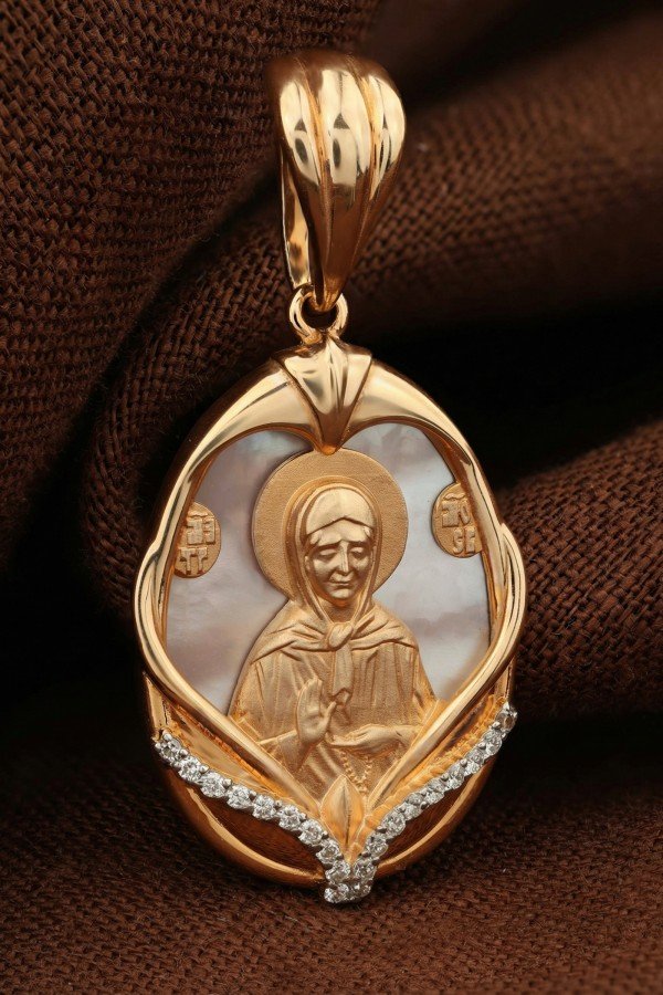 Образок из золота c бриллиантами и перламутром