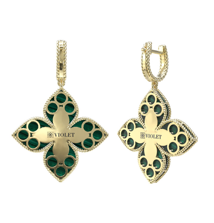 Серьги из лимонного золота c бриллиантами и малахитом