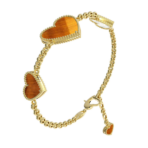 Браслет из лимонного золота c тигровым глазом и перламутром