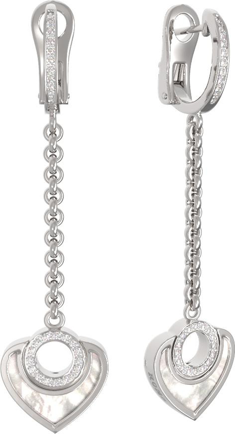 Серьги из белого золота c бриллиантами и перламутром