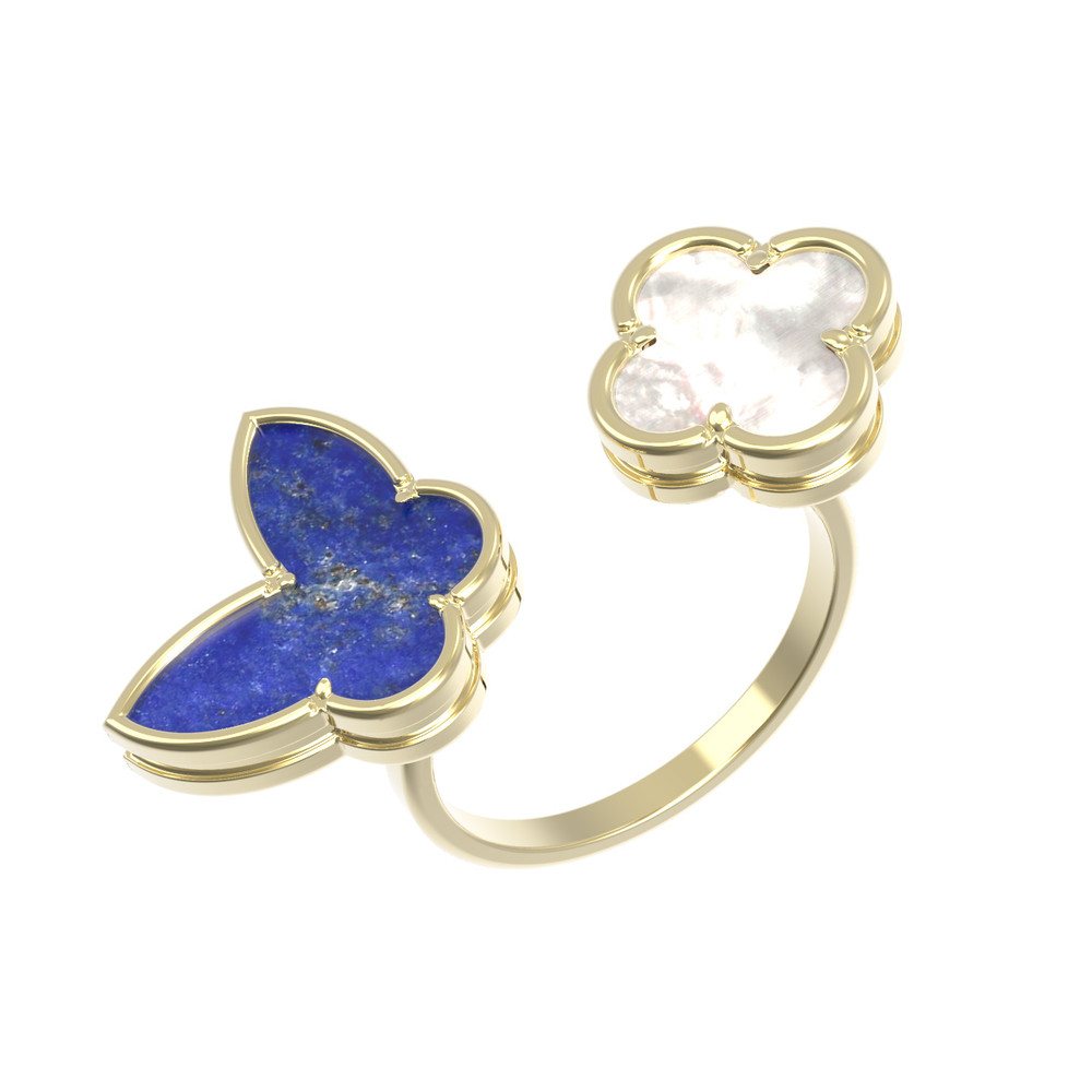 Кольцо из лимонного золота c лазуритом и перламутром