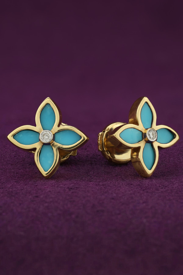 Серьги из лимонного золота c бриллиантами и бирюзой