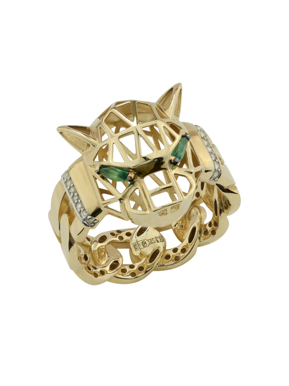 Кольцо из лимонного золота c бриллиантами и изумрудом