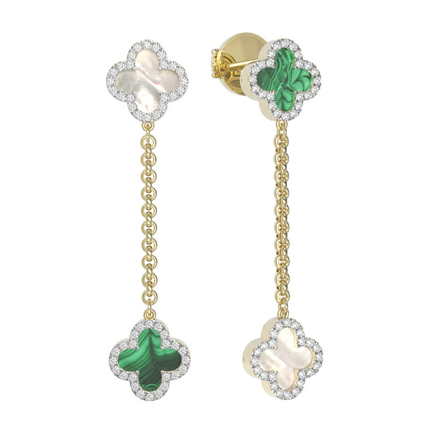 Серьги из лимонного золота c бриллиантами, малахитом и перламутром