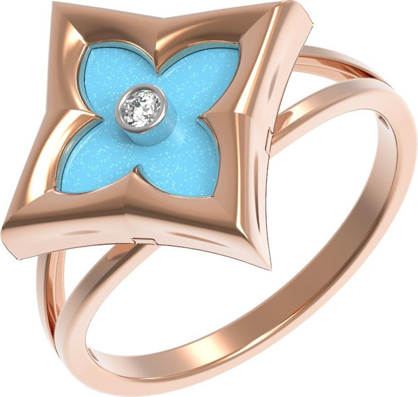 Кольцо из золота c бриллиантами и бирюзой