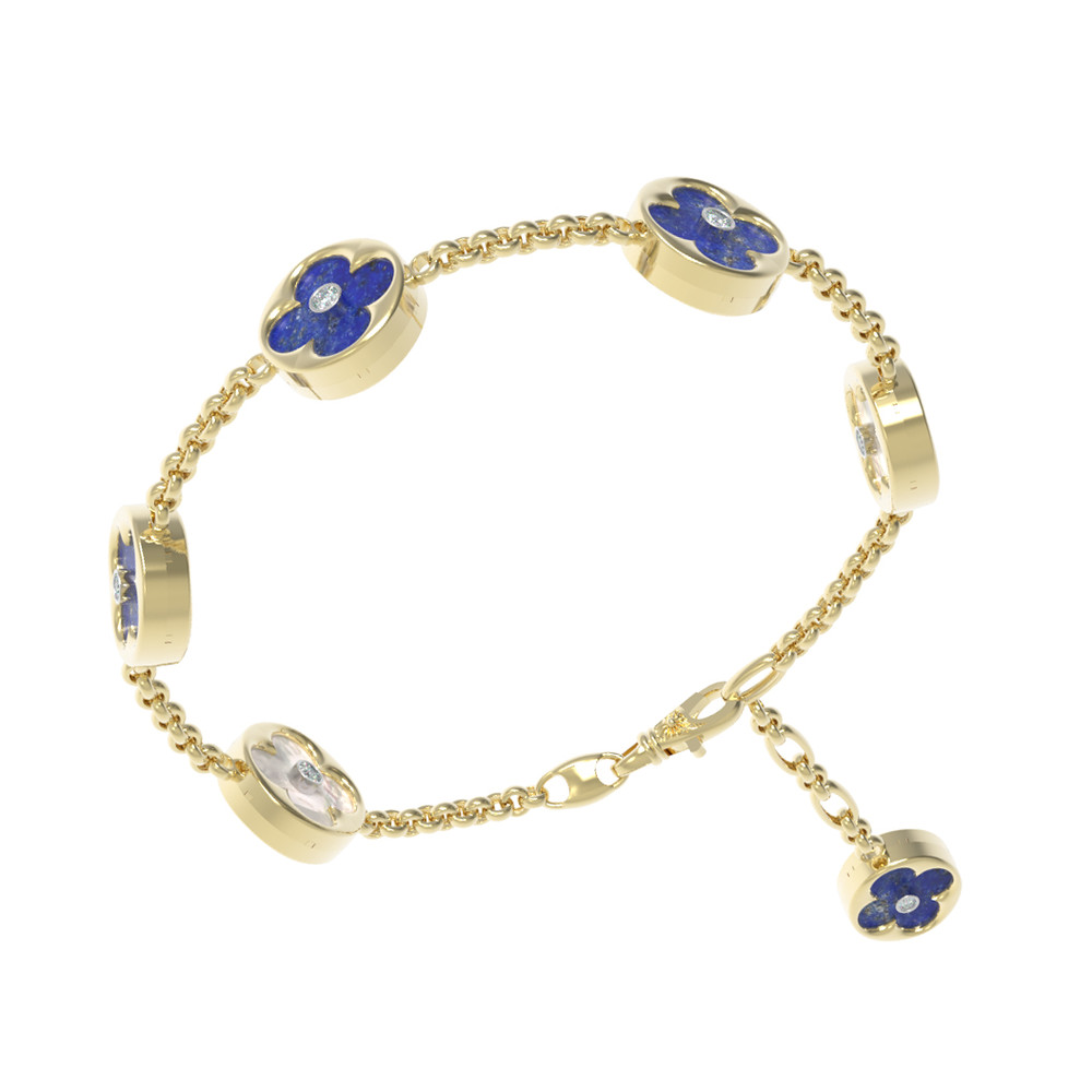 Браслет из лимонного золота c бриллиантами, лазуритом и перламутром