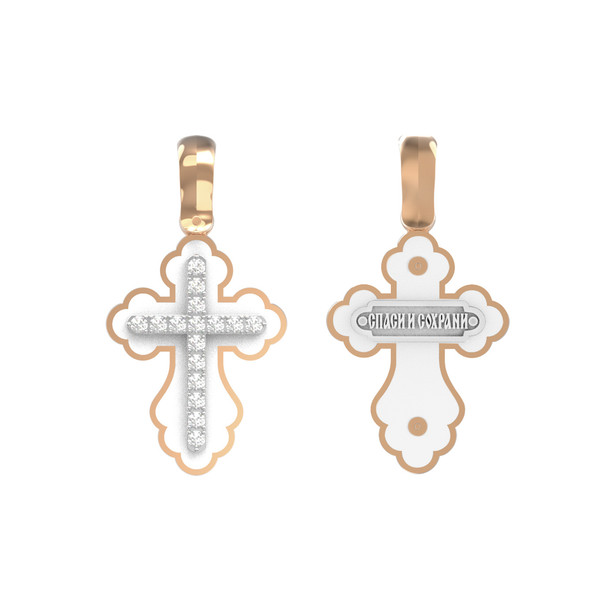 Крест из золота c эмаль и бриллиантами