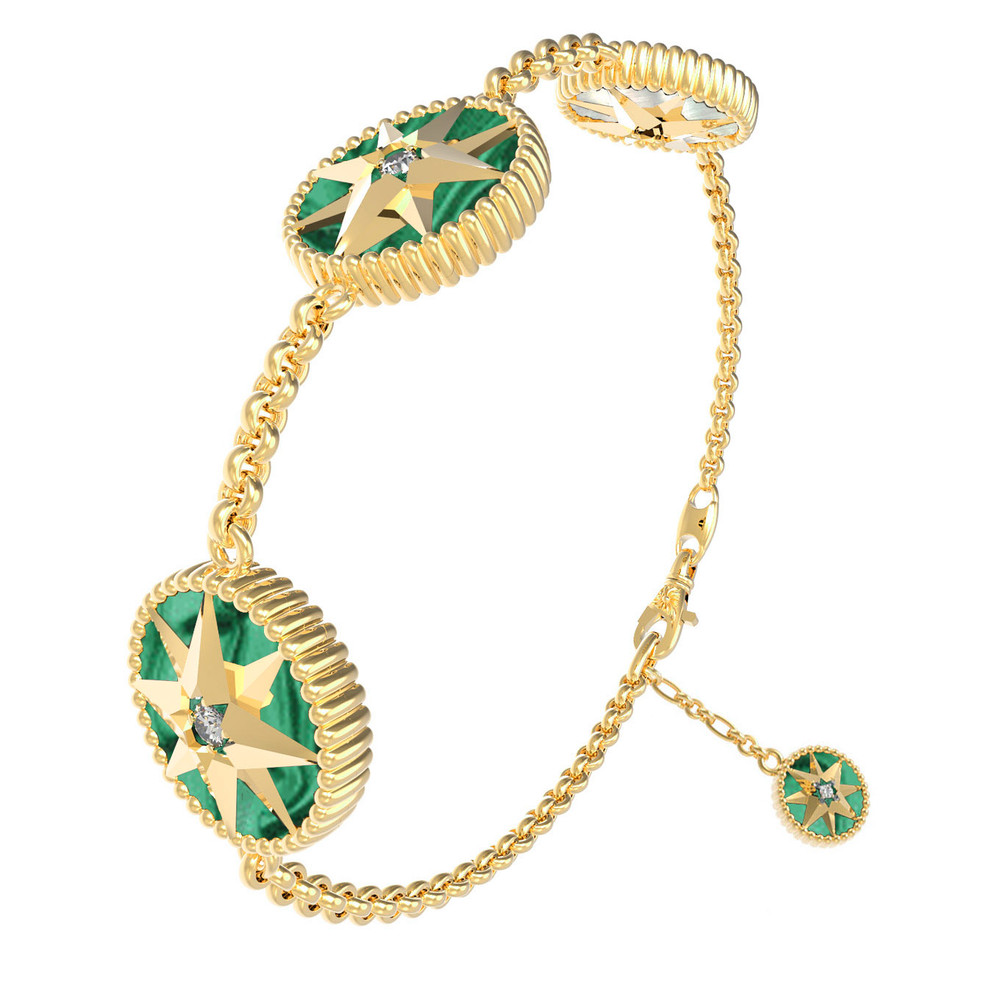 Браслет из лимонного золота c фианитом, малахитом и перламутром