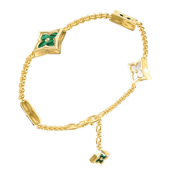 Браслет из лимонного золота c малахитом и перламутром